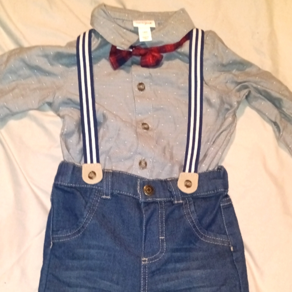 Baby 18 months formal clothes suspenders and bow tie NWOT